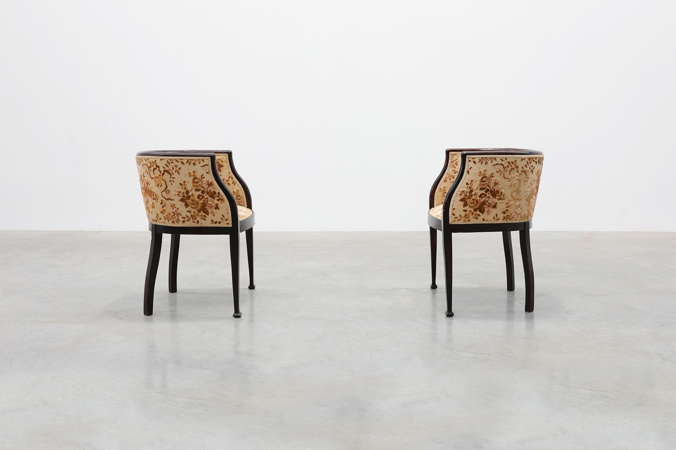 Pair of Ebonised Tub Armchairs with Floral Upholstery, France, Circa 1900thumbnail